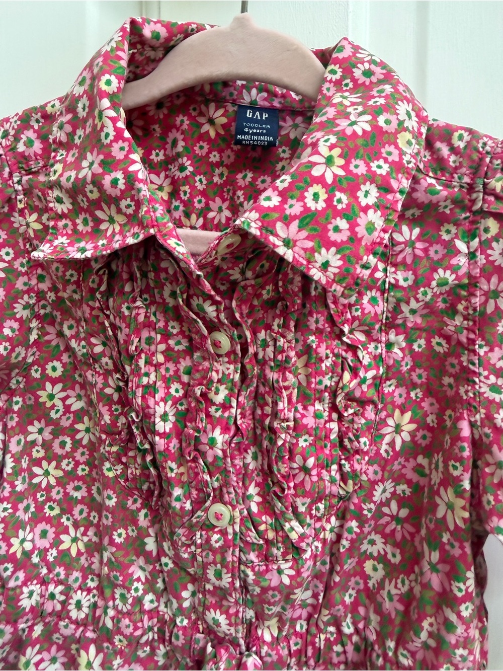 Baby GAP Girls 4 Pink Floral Ruffle-Front Long Sleeve Dress - Picture 4 of 7